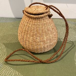 Mini Pot Basket with Braided Leather Strap